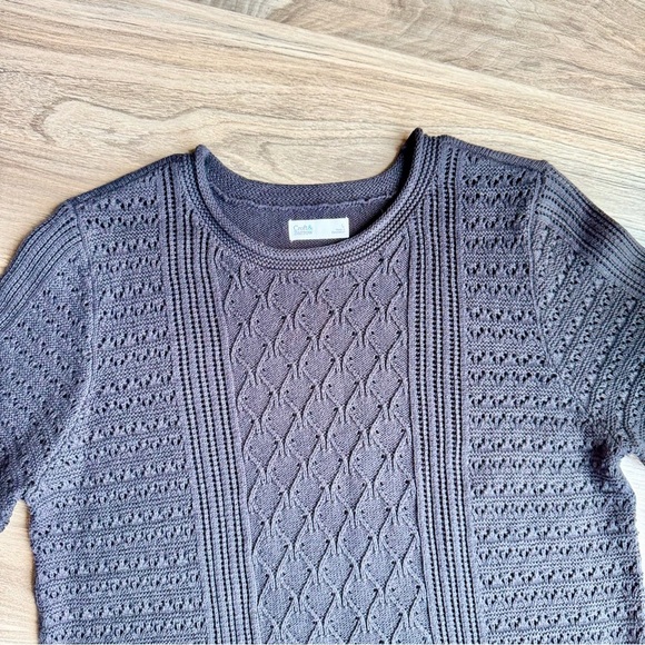 Croft & Barrow Black Short Sleeve Crochet Knit Sweater Top Size Large - Picture 2 of 12